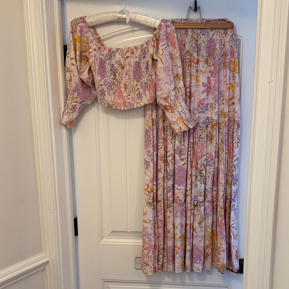 Showpo Floral Smocked Set in Pink and Purple